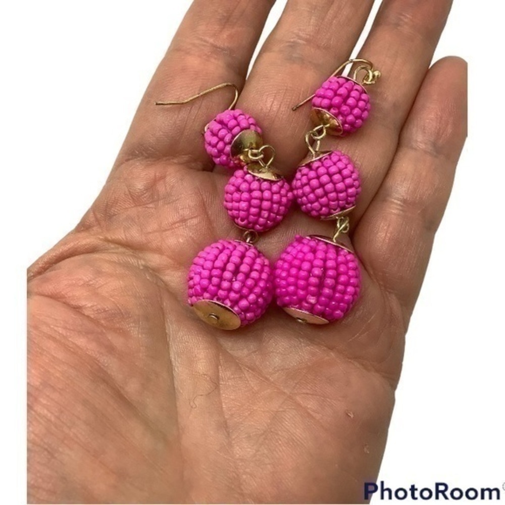 Fun Fashion Pink Beaded Dangle Earrings - Picture 3 of 3